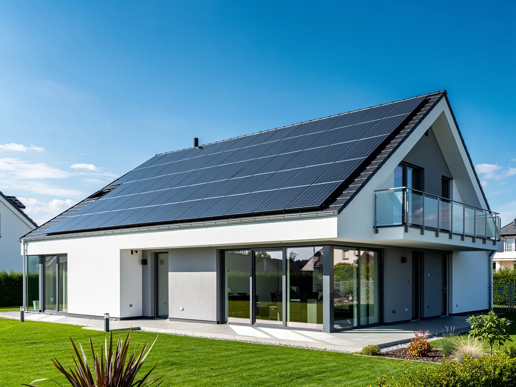 Installation photovoltaïque sur le toit d'une maison individuelle contemporaine